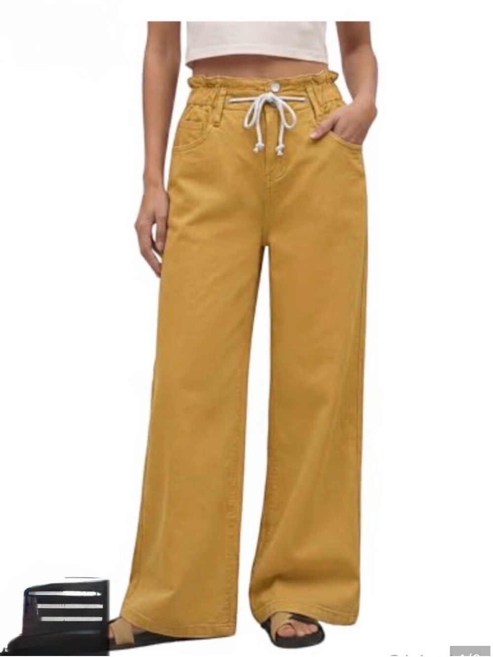 Pilcro Mustard Wide-Leg Waist Pants LT size